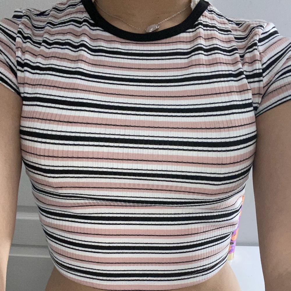 pink and black striped crop